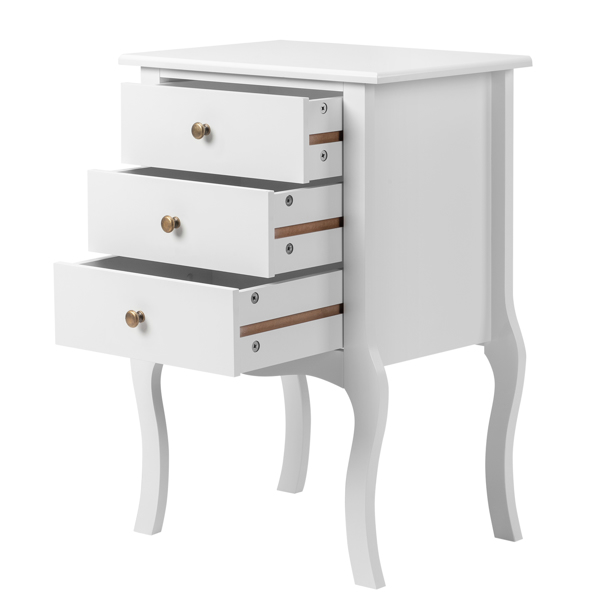 European Bedside Table-Three Pumps White