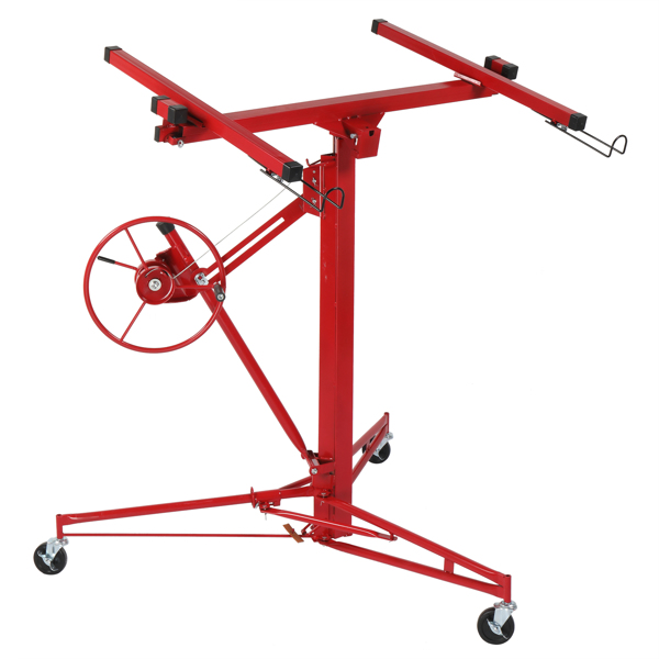 16FT Drywall Lifter Panel Hoist Dry Wall Rolling Caster Lifter Construction Tool 150LB Heavy Duty Sheetrock Hoist Holder Red 