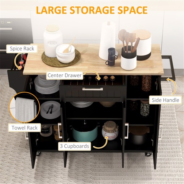 Kitchen Cart/Storage cabinet -Black (Swiship-Ship)（Prohibited by WalMart）