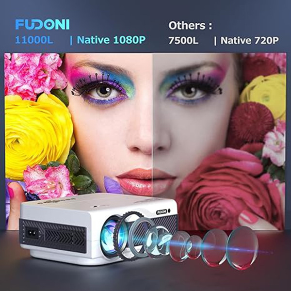 Projector with WiFi and Bluetooth, Native 1080P Outdoor Projector 10000L Support 4K, Portable Movie Projector with Screen and Max 300", Compatible with iOS/Android/Laptop/TV Stick/HDMI/USB/VGA
