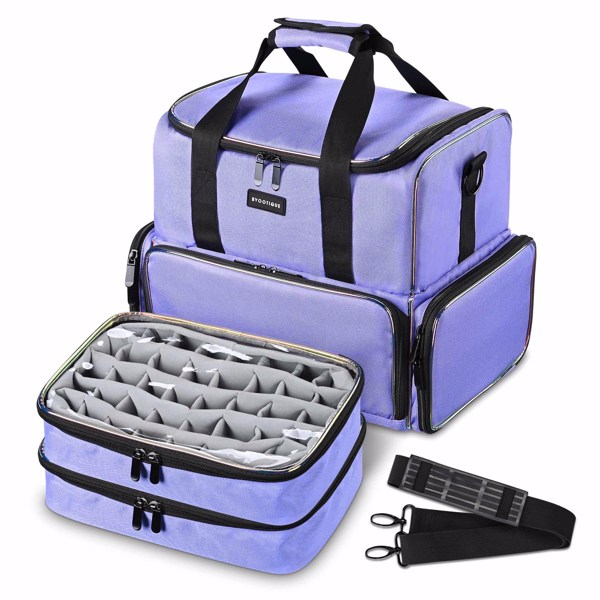 Nail Polish Organizer Holds 80 Bottles and a Nail Lamp, Nail Polish Case with 2 Removable Bags and Tools Storage Pockets （No shipping on weekends.）