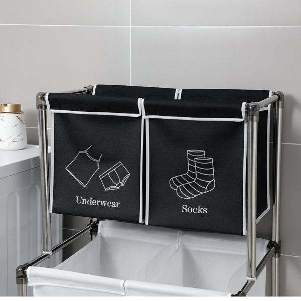 Laundry Hamper 2 Tier Laundry Sorter with 4 Removable Bags for Organizing Clothes, Laundry, Lights, Darks，Dirty Laundry Storage