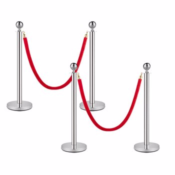 Stanchions and Velvet Ropes, Red Carpet Ropes and Poles 5ft/1.5 M, Stainless Steel Stanchion Post, Rope Safety Barriers (Silver-4PCS)