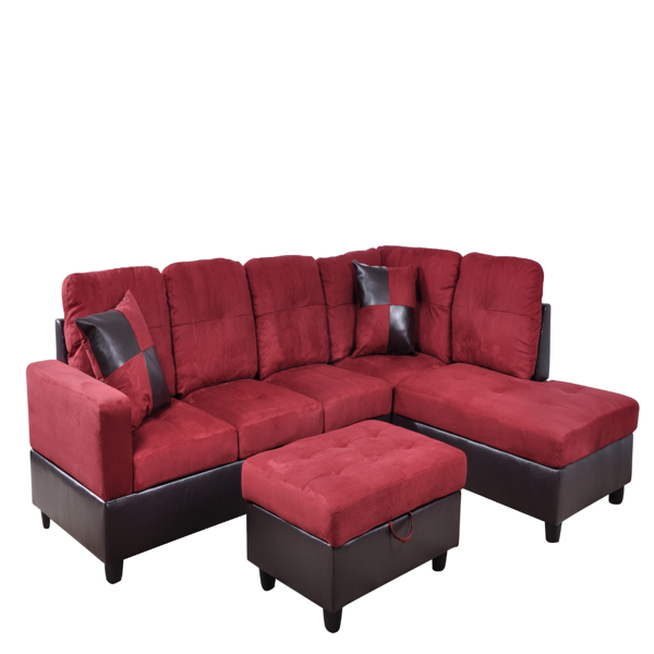 Red Flannel And PVC 3-Piece Couch Living Room Sofa Set B