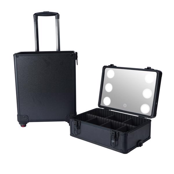 4-in-1 Draw-bar Style Interchangeable Aluminum Rolling Makeup Case-BLACK