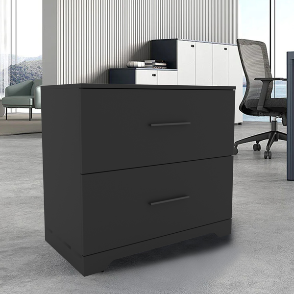 2 Drawer Wood Lateral File Cabinet , Storage Filing Cabinet for Home Office, Black