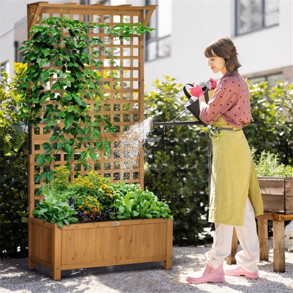 Wood Planter with Trellis for Vine Climbing-Yellow 