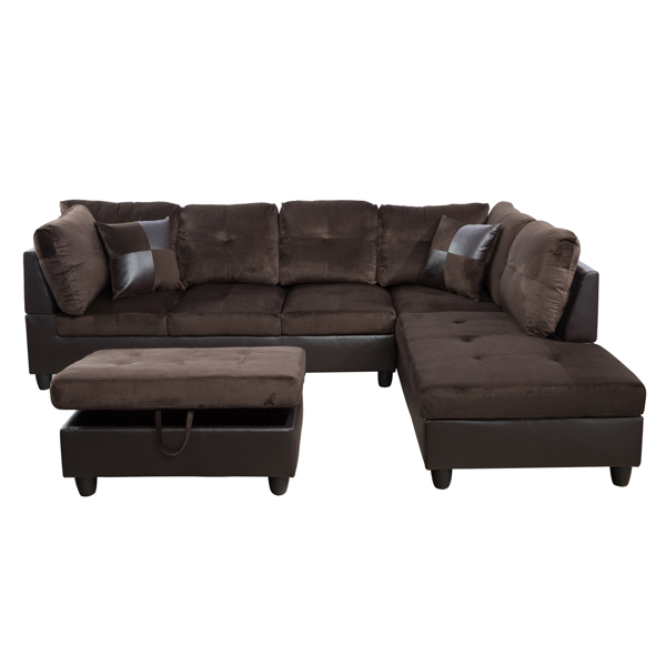 Brown Lint And PVC 3-Piece Couch Living Room Sofa Set B
