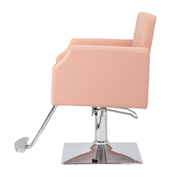 PVC leather aluminum alloy foot pedal rivet type square chassis high oil pump barber chair 150kg pink