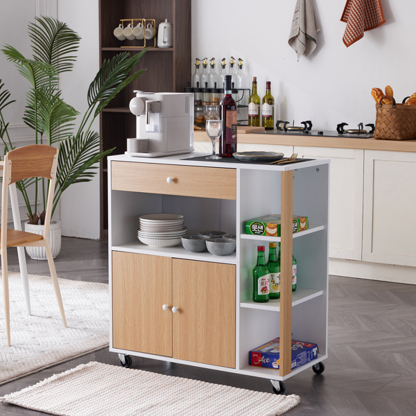 Kitchen Island Cart with 5 Shelves 1 Drawer, Rolling Kitchen Storage, Mobile Island on Wheels, White & Wood
