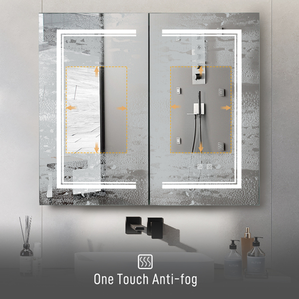 [FCH] LED Bathroom Wall Cabinet, Double Door Bathroom Mirror Cabinet, white