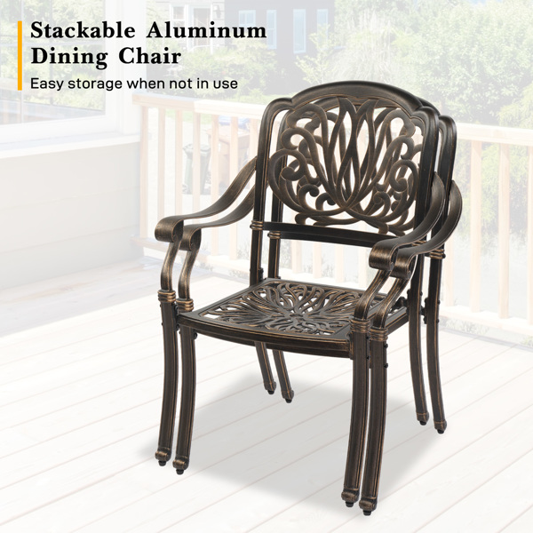 Set of 2 Cast Aluminum Patio Dining Chairs, Stackable Outdoor Bistro Chairs with Armrests for Balcony Backyard Garden Deck, Antique Bronze (Without Cushions)