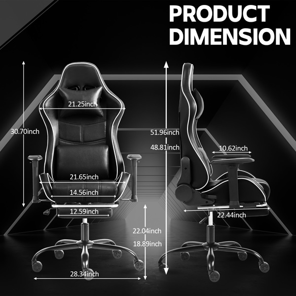  Ergonomic Gaming Chairs for Adults 400lb Big and Tall, Comfortable Computer Chair for Heavy People, Adjustable Lumbar Desk Office Chair with Footrest, Video Game Chairs （Black）