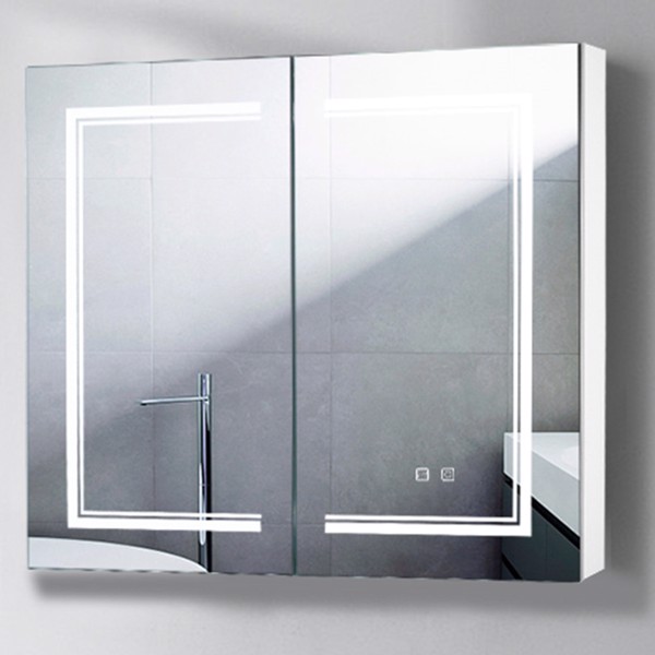 [FCH] LED Bathroom Wall Cabinet, Double Door Bathroom Mirror Cabinet, white