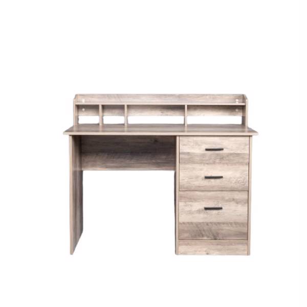 Gray embossed particleboard with triamine laminated desktop storage layer 110*50*95cm three drawers computer desk can hang letter size documents