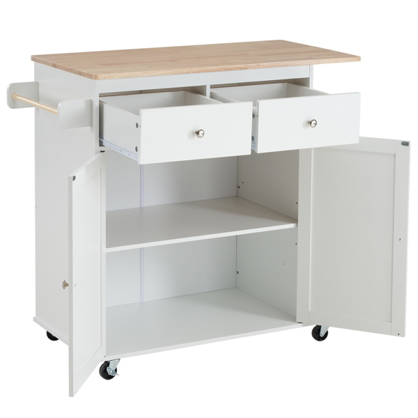 Kitchen Island Cart with Solid Wood Top, Rolling Mobile Cart with Storage Cabinets, 2 Drawers, 3 Open Spice Rack Shelf and Towel Rack