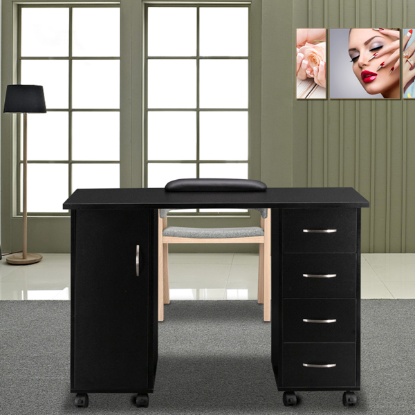 Double Edged Manicure Nail Table with Drawer Black