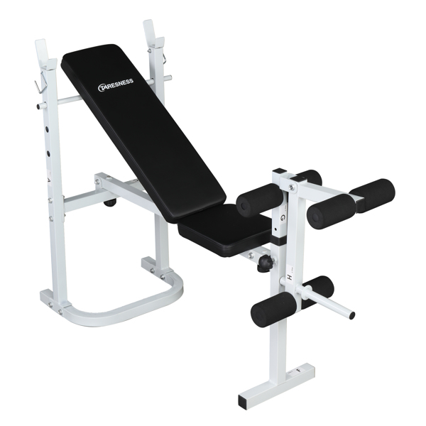 Weight Bench with Adjustable Workout Bench and Barbell Rack and Leg Developer, Foldable Weight Bench for Home Gym, Youth Strength Training Benches(White/Black) 