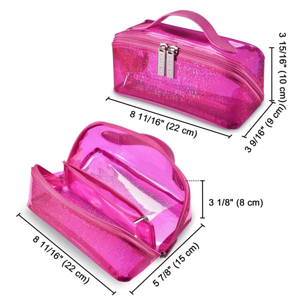 PVC Waterproof Fashion Portable Cosmetic Bag Shiny Colourful Bright Pink（No shipping on weekends.）