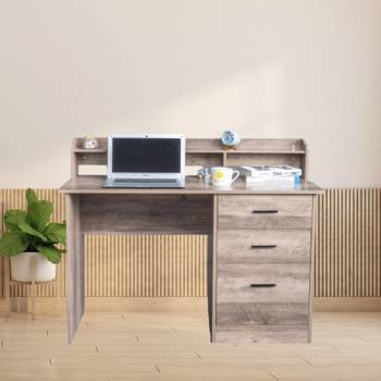 Gray embossed particleboard with triamine laminated desktop storage layer 110*50*95cm three drawers computer desk can hang letter size documents