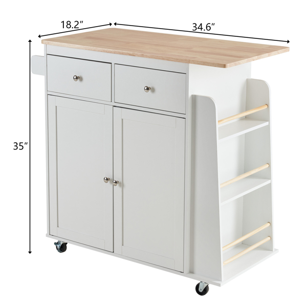 Kitchen Island Cart with Solid Wood Top, Rolling Mobile Cart with Storage Cabinets, 2 Drawers, 3 Open Spice Rack Shelf and Towel Rack