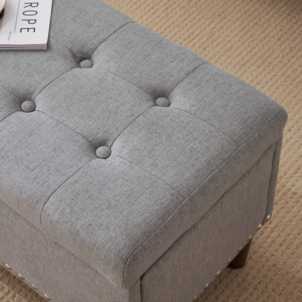 31.5 Inches 80*41*42cm Linen With Storage Copper Nails Bedside Stool Footstool Light Gray