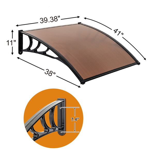 100 x 100 Household Application Door & Window Rain Cover Eaves Canopy Brown & Black Bracket