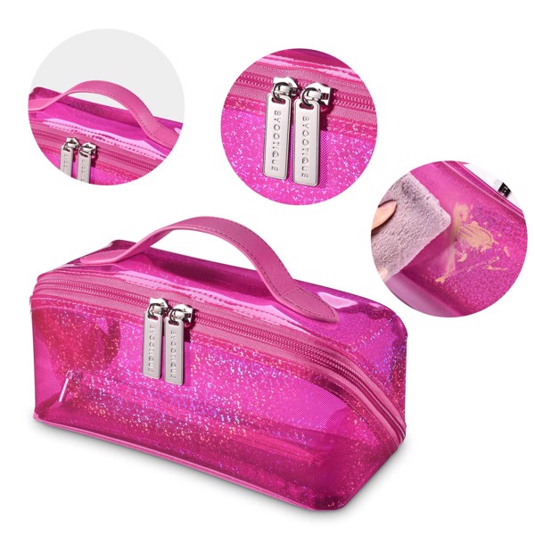 PVC Waterproof Fashion Portable Cosmetic Bag Shiny Colourful Bright Pink（No shipping on weekends.）