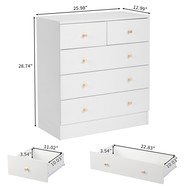 [FCH] Modern Simple 5-Drawer Dresser White