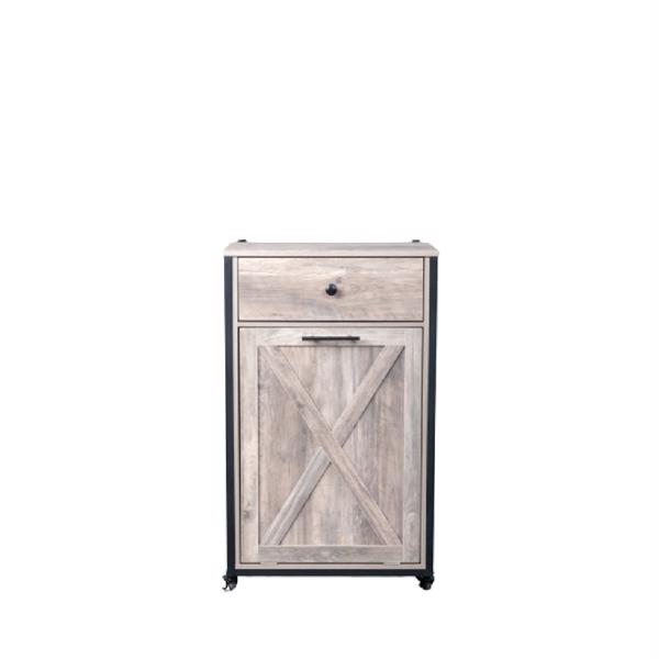 [FCH] Kitchen Trash Can Cabinet, 1 Door 1 Drawer 1 Dirty Clothes Bags Garbage Storage Cabinet, Gray Wood