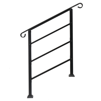 Handrails for Outdoor Steps, Wrought Iron Handrail Fits 1 or 3 Steps, Transitional Handrail with Installation Kit, Black