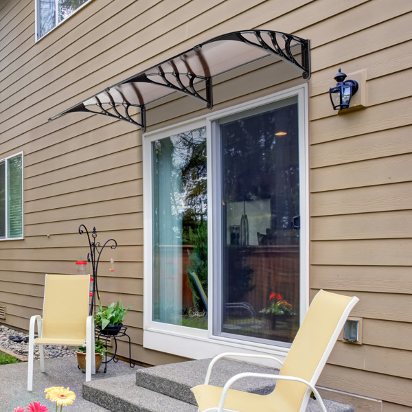 200 x 100 Household Application Door & Window Rain Cover Eaves Canopy Brown & Black Bracket