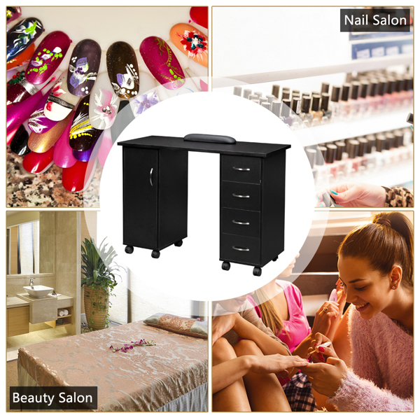 Double Edged Manicure Nail Table with Drawer Black