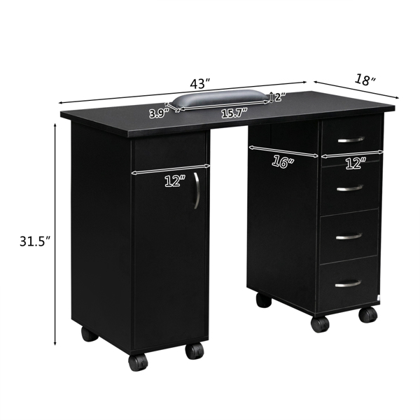 Double Edged Manicure Nail Table with Drawer Black