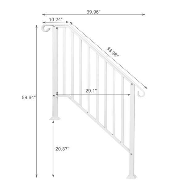 Handrails for Outdoor Steps, Iron Handrail Fits 3 Step, Transitional Handrail with Installation Kit, White