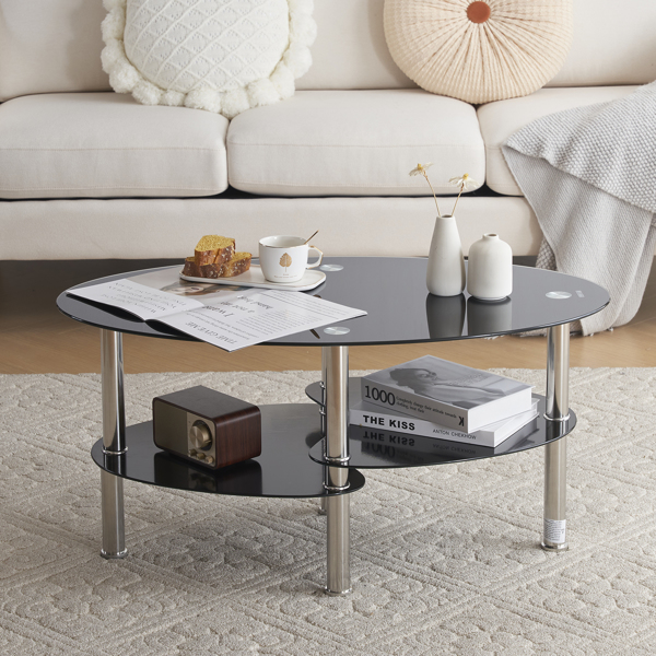 Dual Fishtail Style Tempered Glass Coffee Table Black