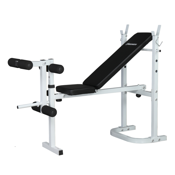 Weight Bench with Adjustable Workout Bench and Barbell Rack and Leg Developer, Foldable Weight Bench for Home Gym, Youth Strength Training Benches(White/Black) 