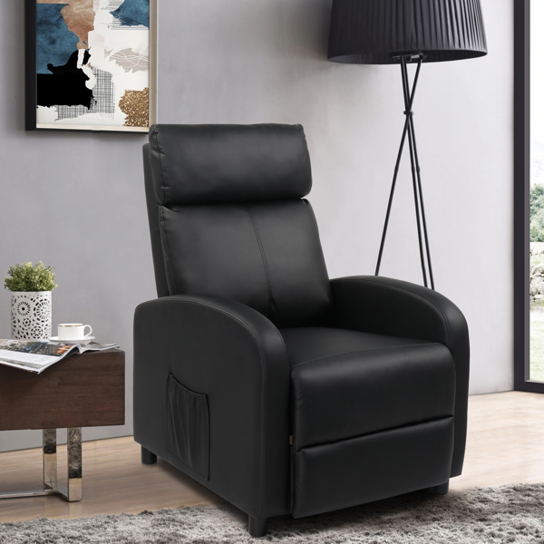 FCH Electric Recliner with Massage and Heat, PU Leather Recliner Chair Sofa for Living Room Home Theater, Black