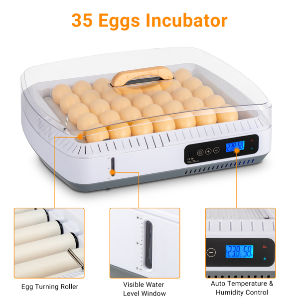 US 35 Egg Incubator with Automatic Egg Turning, Temperature and humidity Control, Water Alarm, Incubator for Hatching Eggs,Chickens,Ducks,Geese,Birds,pigeons and Quail Eggs