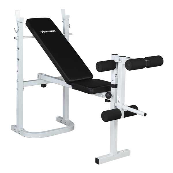 Weight Bench with Adjustable Workout Bench and Barbell Rack and Leg Developer, Foldable Weight Bench for Home Gym, Youth Strength Training Benches(White/Black) 