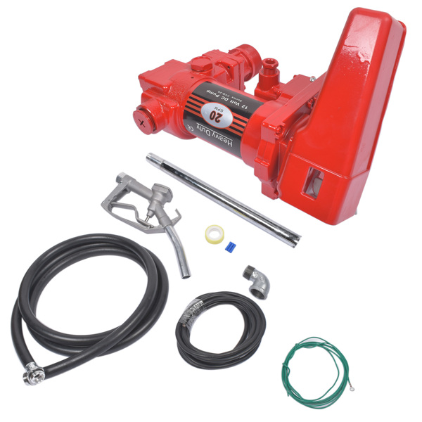 Red 12 Volt 20 GPM Fuel Transfer Pump w/ Nozzle Kit for Car Truck Tractor Diesel Gas Gasoline Kerosene High Quality