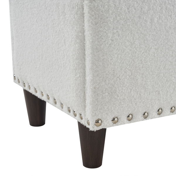 31.5 Inches 80*41*42cm Teddy Velvet With Storage Copper Nails Bedside Stool Footstool Off-White