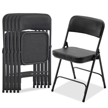 6 Pack Metal Folding Chairs with Padded Seat and Back, for Home and Office, Indoor and Outdoor Events Party Wedding, Black