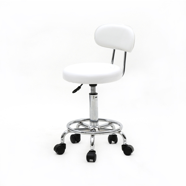 Round Shape Adjustable Salon Stool with Back and Line White