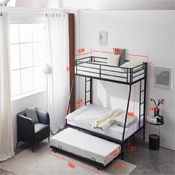 Twin Over Full Bunk Bed with Trundle, Triple Bunk Beds for Kids Teens Adults, Metal Bunk Bed with Two Side Ladder and Guardrails, Grey