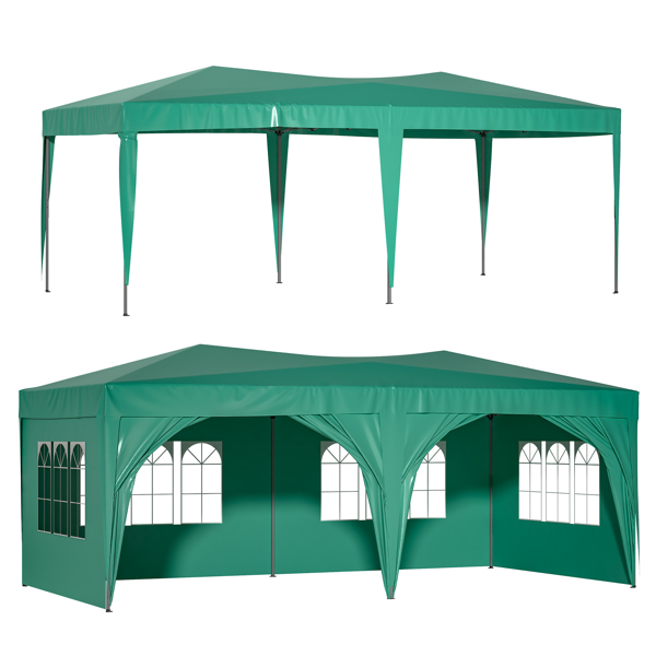 10 x 20 ft Heavy Duty Awning Canopy Pop Up Gazebo Marquee Party Wedding Event Tent with 6 Removable Sidewalls & Carry Bag, Green