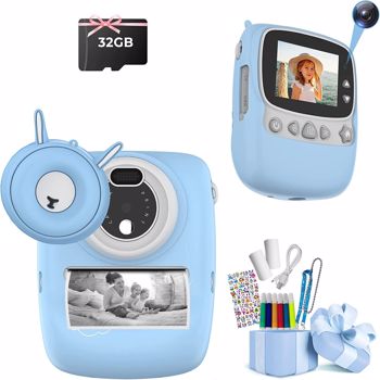Kids Camera, 30MP Instant Camera WiFi 1080P Selfie Digital Camera 2.4 inch with 32GB TF Card, Gift for Boys Girls,(blue)