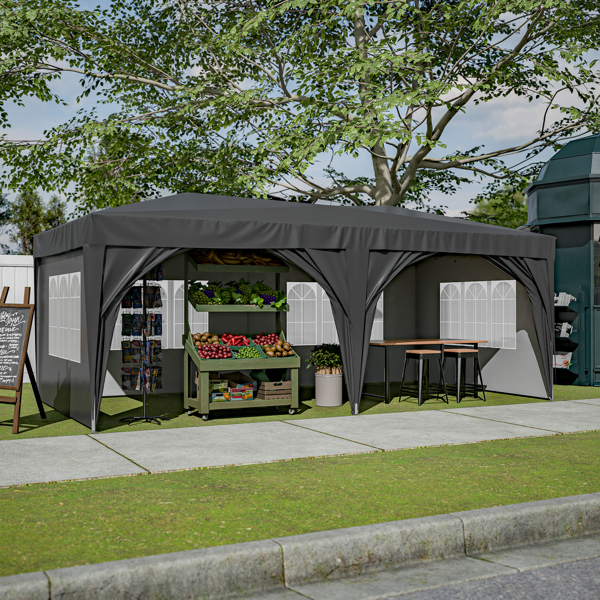 10 x 20 ft Heavy Duty Awning Canopy Pop Up Gazebo Marquee Party Wedding Event Tent with 6 Removable Sidewalls & Carry Bag, Black