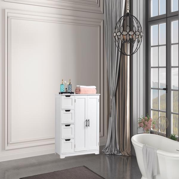 [FCH] Storage Bathroom Cabinet, 2 Doors 4 Drawers Bathroom Cabinet, White