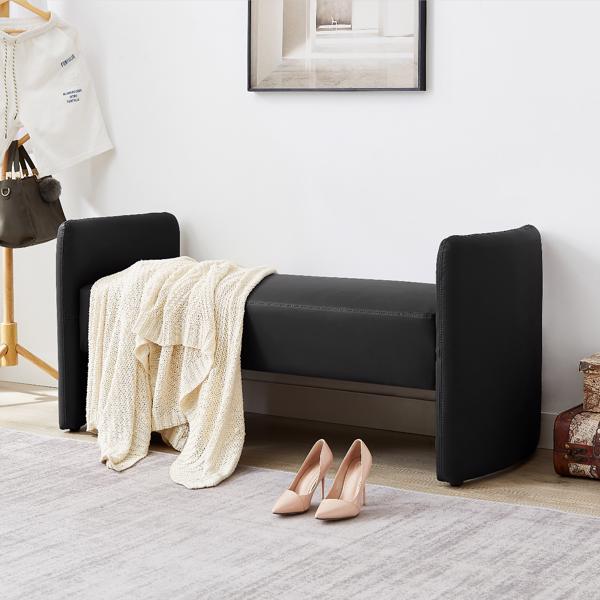 Black, Cat Claw Cloth Bedroom Casual Rectangular Sofa Stool